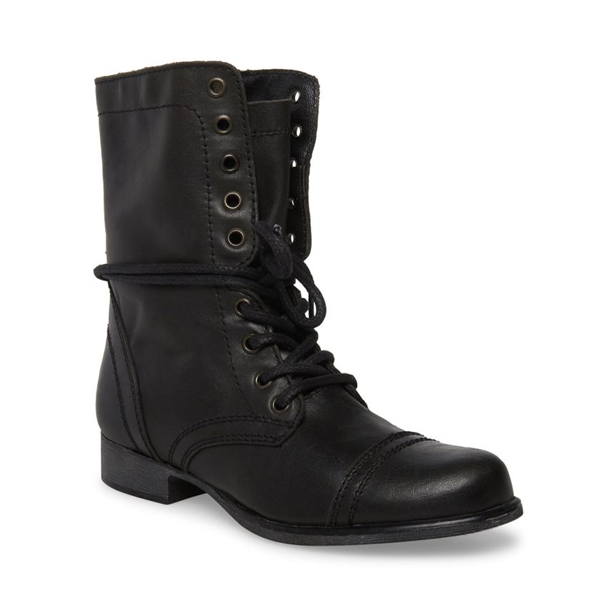 Black Steve Madden Troopa Leather Women's Ankle Boots | PH 9580XMW